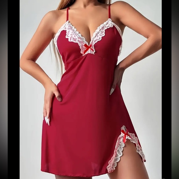 Solid Color Lace Trim Lingerie Night Dress Slip - Picture 2 of 5